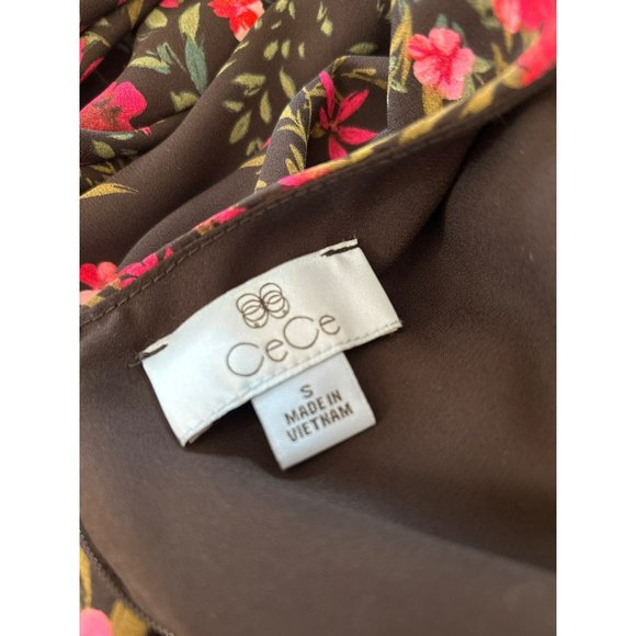 Cece Women's Black Floral Tiered Mini Dress Size Small Chiffon Lined A-Line - Picture 2 of 4